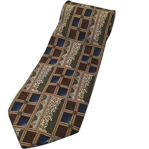 Veronelli Silk Tie Made in Italy Gold Green and Blue Geometric Fifty Five Inches